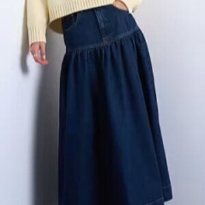 Topshop denim maxi skirt with gathered yoke detail in rich blue SZ 10